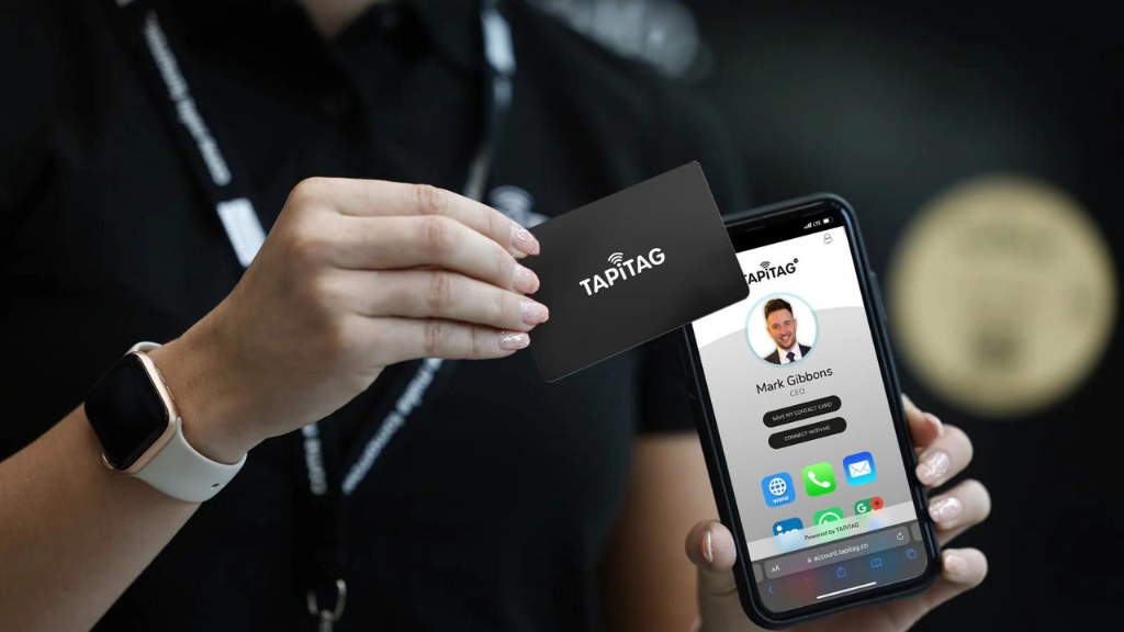 Business card with NFC or smart visiting card: Showcasing innovative technology that enhances networking through digital connectivity.