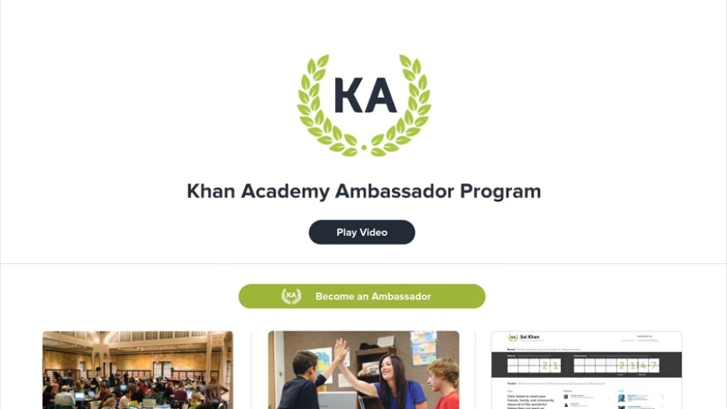 The homepage of the Khan Academy website, offering various free skill development courses for students.