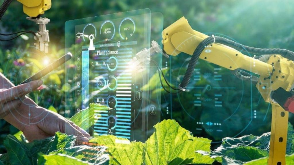 The use of artificial intelligence in agriculture, where technology is aiding in the advancement and increased production of farming.