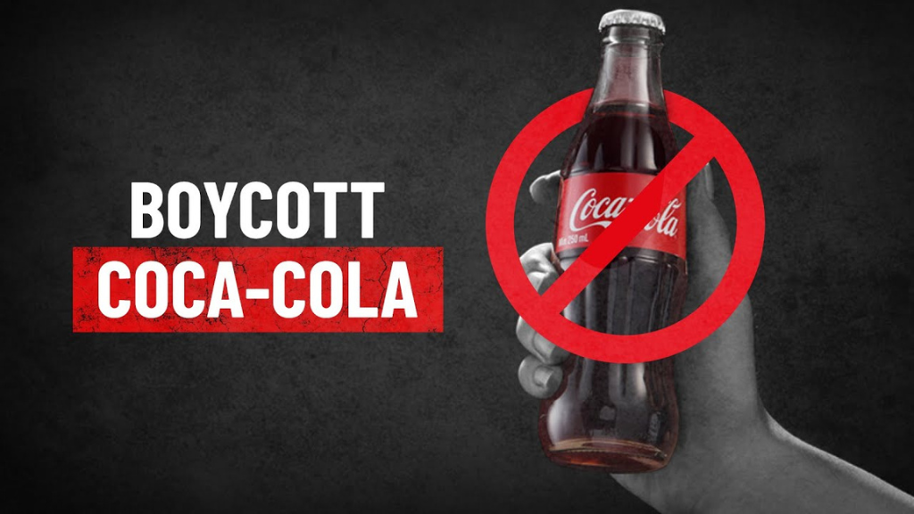 A protest image displaying a boycott message against Coca-Cola.