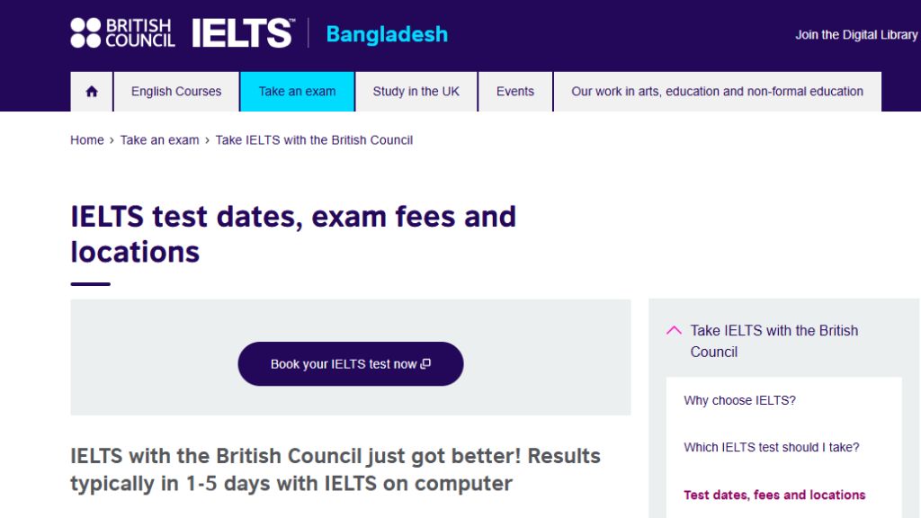 An image of selecting the IELTS test category.