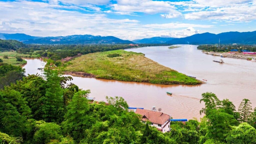 Geographical location of the Golden Triangle, located at the junction of Thailand, Laos, and Myanmar.